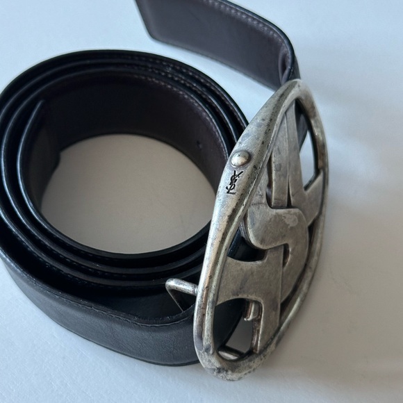 YVES SAINT LAURENT YSL LOGO BUCKLE BLACK GENUINE LEATHER BELT SZ LARGE 95 / 38 - Picture 4 of 16